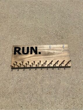 RUN. Wooden Medal Hanger in Natural Brown